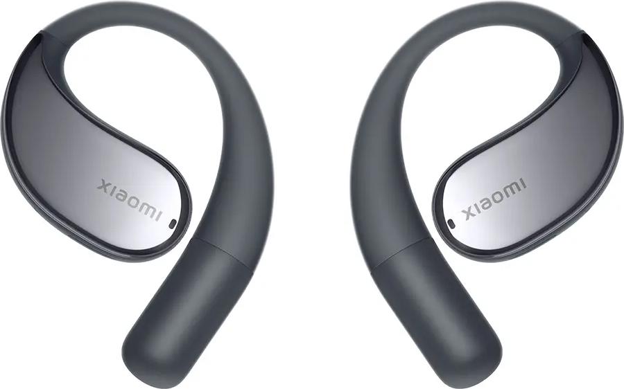 Paar Xiaomi kabellose Ohrhörer in Dunkelgrau, abgewinkeltes Design.