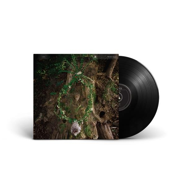 Ein Vinyl-Schallplattenalbumcover mit einer Naturszene mit Laub und einer Person.