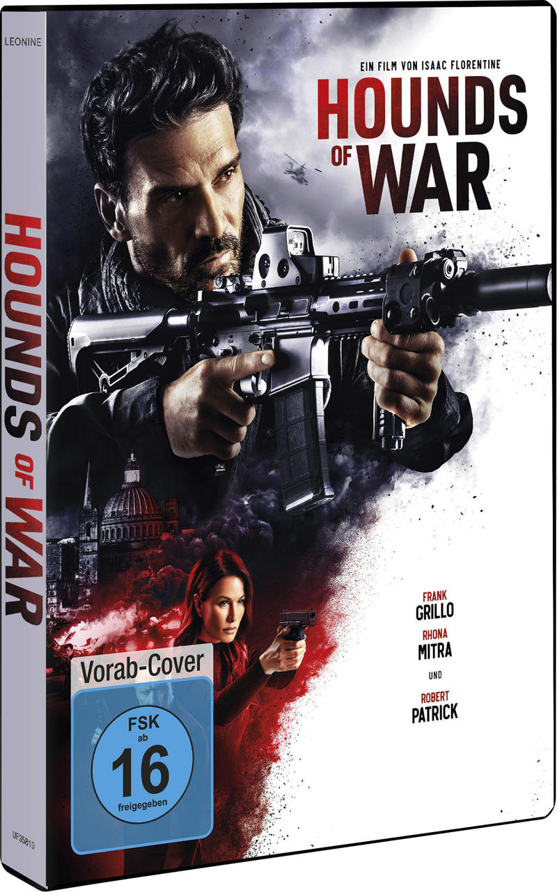 Film-DVD-Cover: Ein Mann hält ein Gewehr, mit einer Frau und einem Gebäude im Hintergrund.