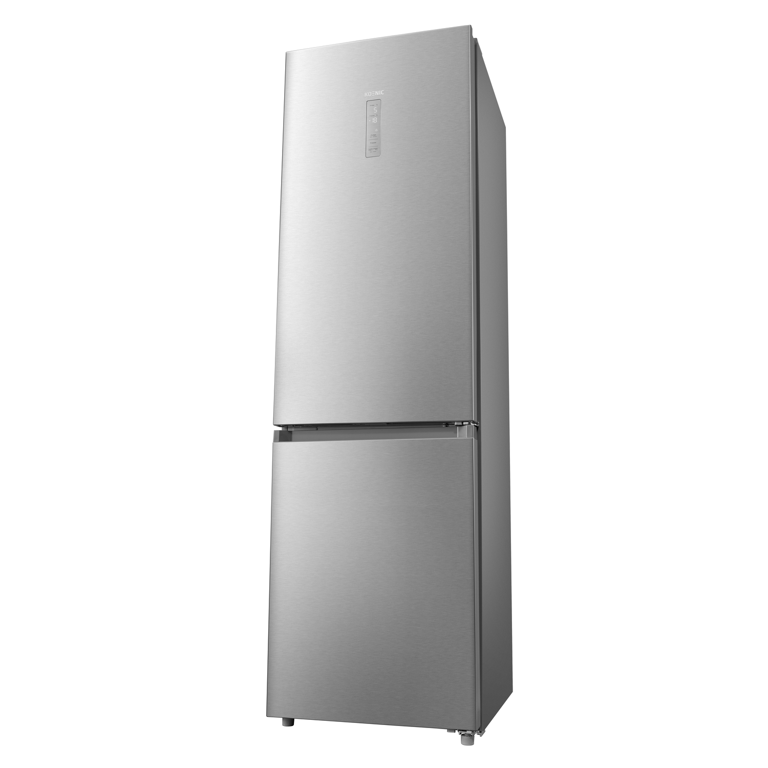 Stainless steel refrigerator with a freezer at the bottom.