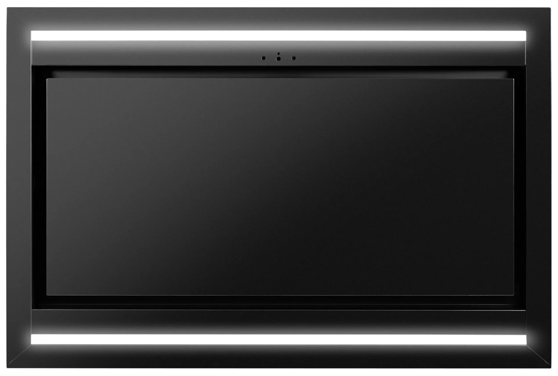 Czarne prostokątne urządzenie z diodami LED na krawędziach. Przedni panel jest zamknięty.