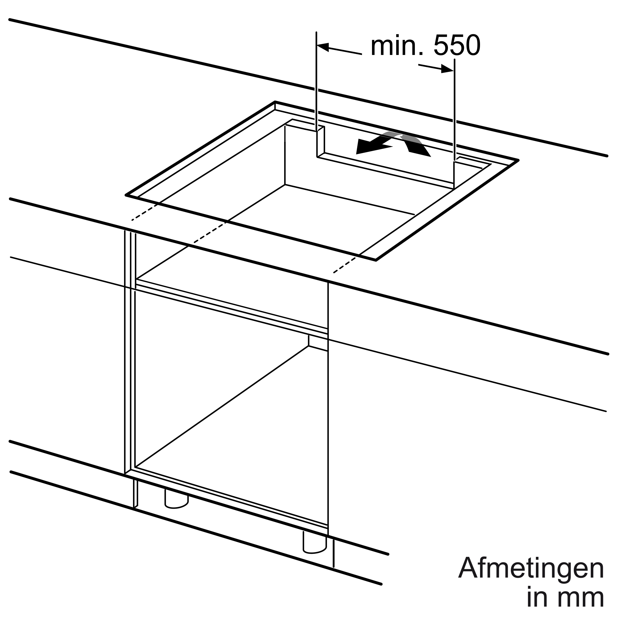 Diagramme d'une découpe de table de cuisson avec mesures en millimètres.