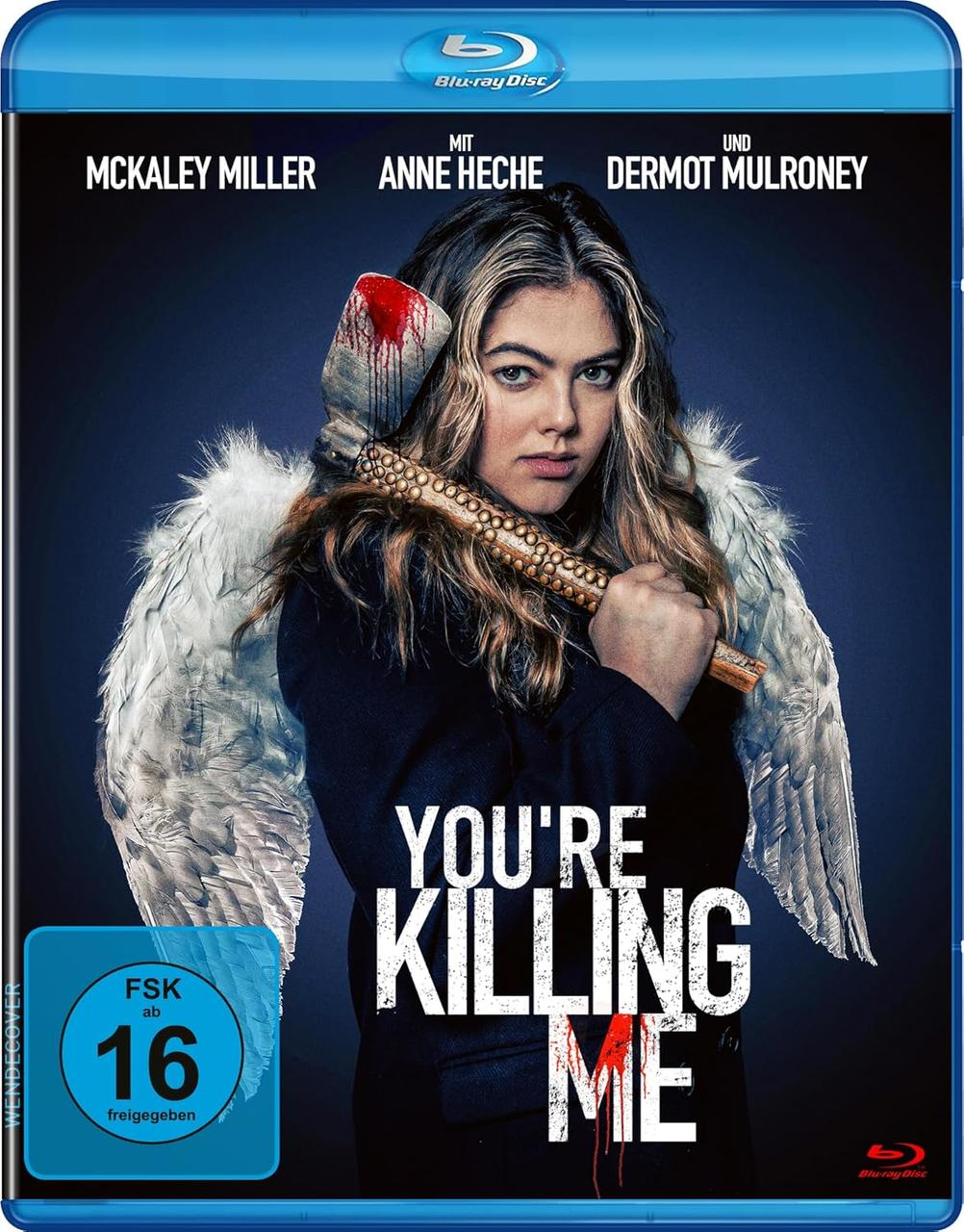 Filmcover: Eine junge Frau mit Axt, Engelsflügeln und dem Titel "You're Killing Me".