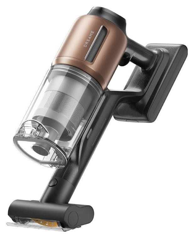 Odkurzacz bezprzewodowy jest brązowy i czarny.