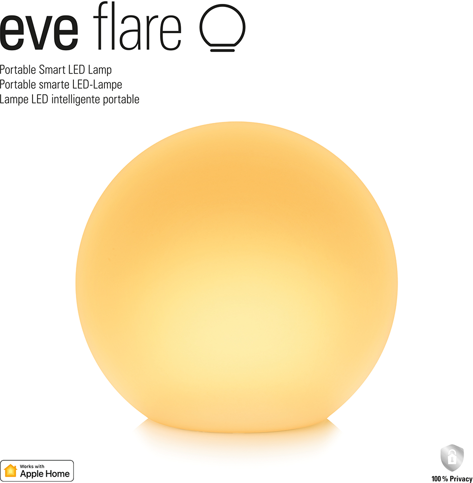 Egy világító fehér gömblámpa fehér felületen, szöveggel.