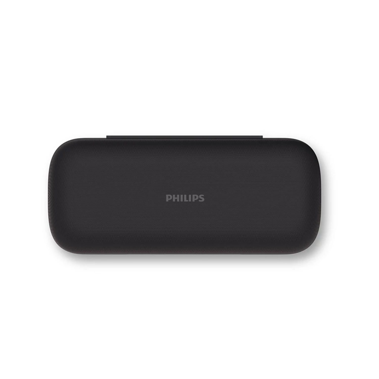 Black, rectangular Philips audio device with rounded corners, a sleek design.