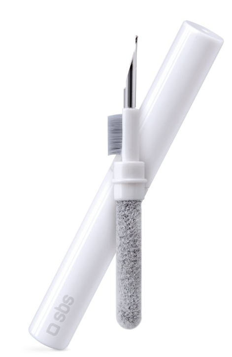 Narzędzie do czyszczenia ze szczotką i głowicą czyszczącą, wewnątrz białej tuby.