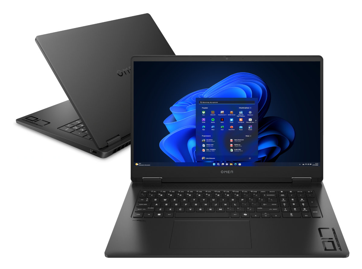 Laptop z dwoma ekranami, jeden otwarty, drugi zamknięty.