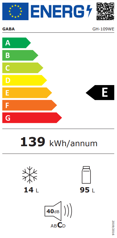 Energiahatékonysági címke hűtőszekrényhez. Zöld, sárga és fekete színek.
