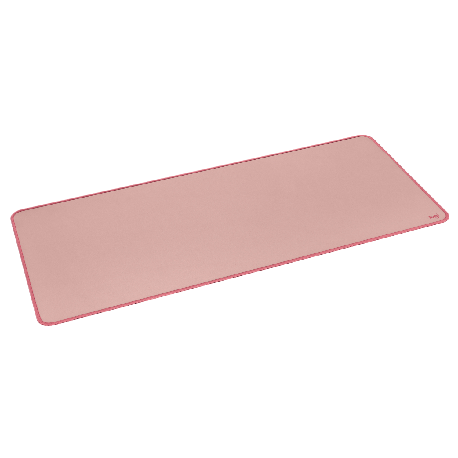 Roze muismat met een roze rand en het Logi-logo.