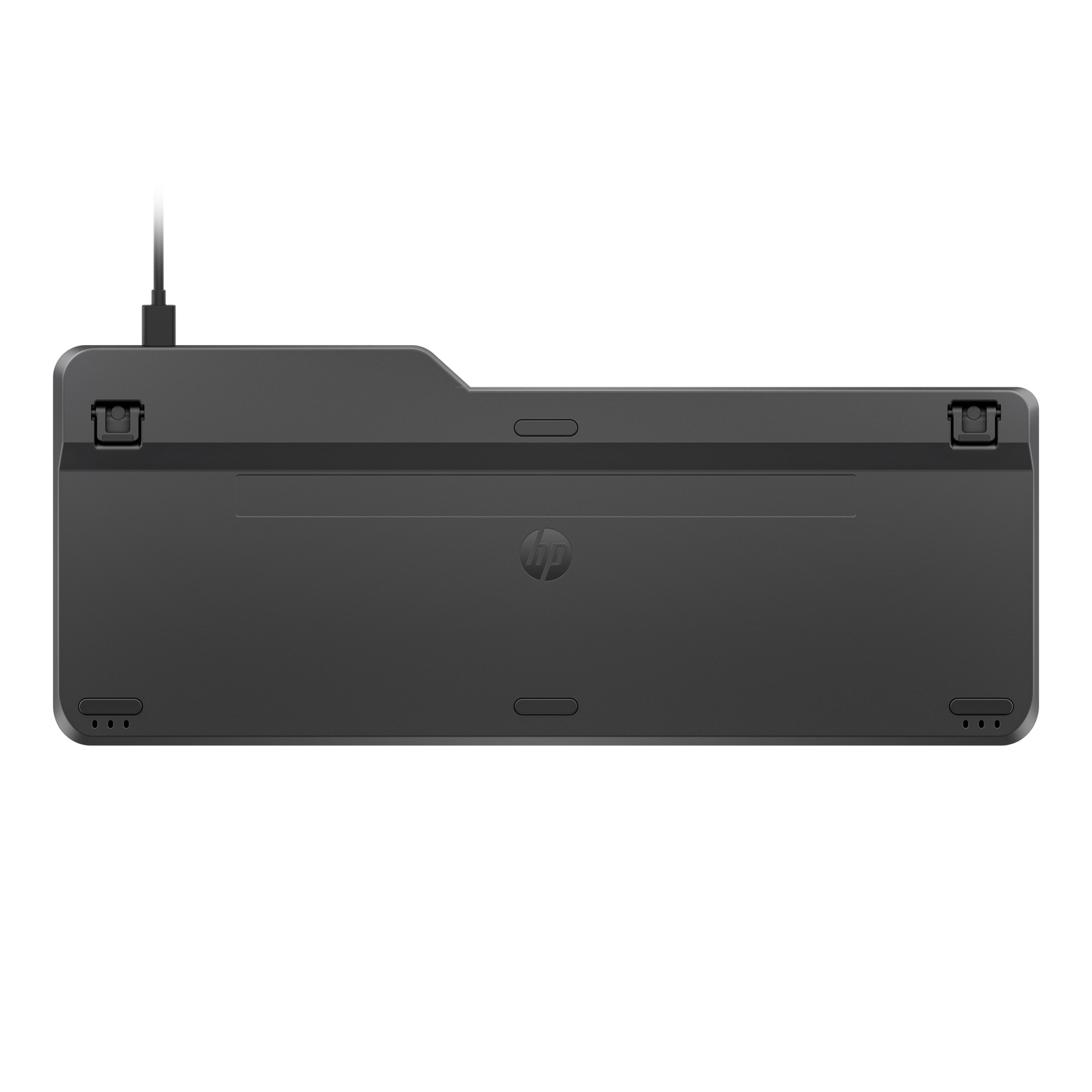 Black keyboard underside with HP logo, white background.