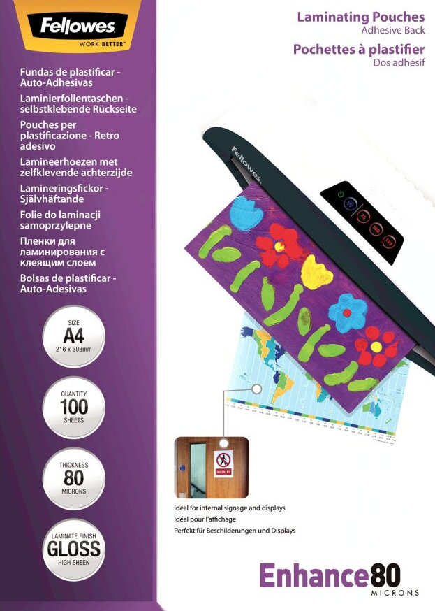 Folie do laminacji FELLOWES samoprzylepne A4 80mic 100szt.
