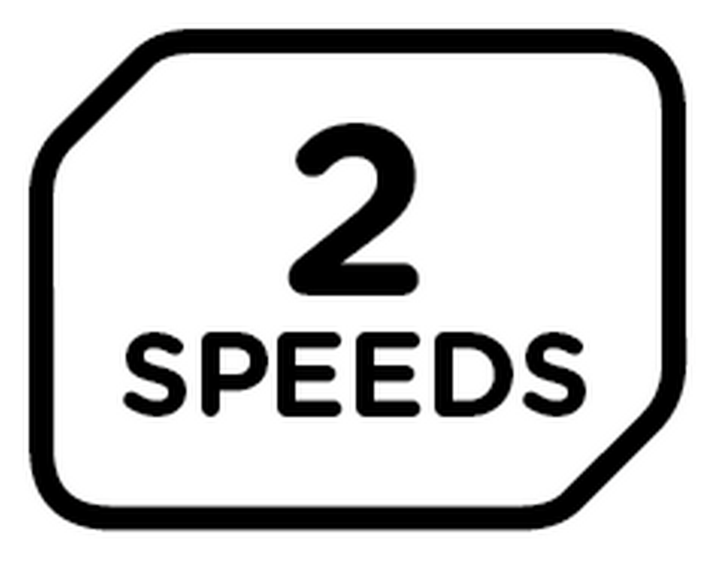 Cartel con un contorno negro de un rectángulo con las palabras '2 SPEEDS' en negro.
