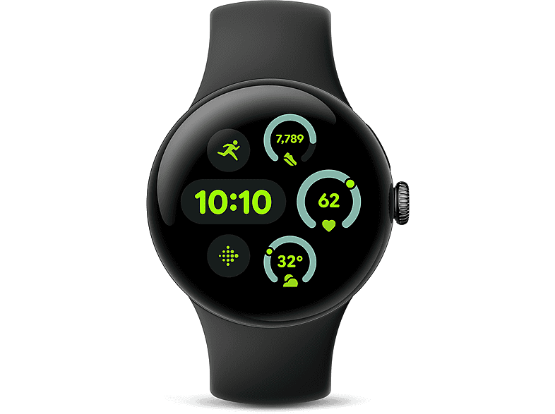 GOOGLE Pixel Watch 3 (Wi-Fi) 41 mm, Smartwatch Aluminium Fluorelastomer, 130–175 mm, 165–210 mm, Obsidian