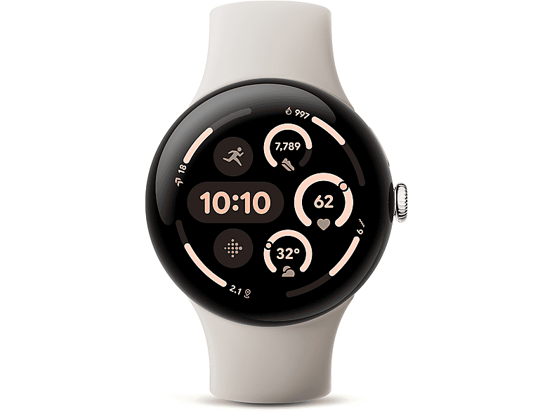 GOOGLE Pixel Watch 3 (LTE) 45 mm, Smartwatch Aluminium Fluorelastomer, 150–185 mm, 165–215 mm, Porcelain