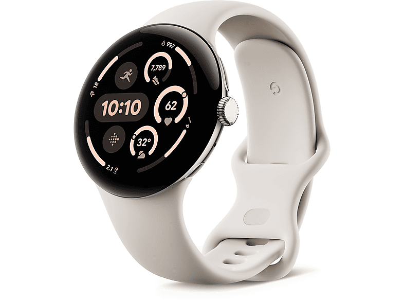 GOOGLE Pixel Watch 3 (Wi-Fi) 45 mm, Smartwatch Aluminium Fluorelastomer, 150–185 165–215 Porcelain