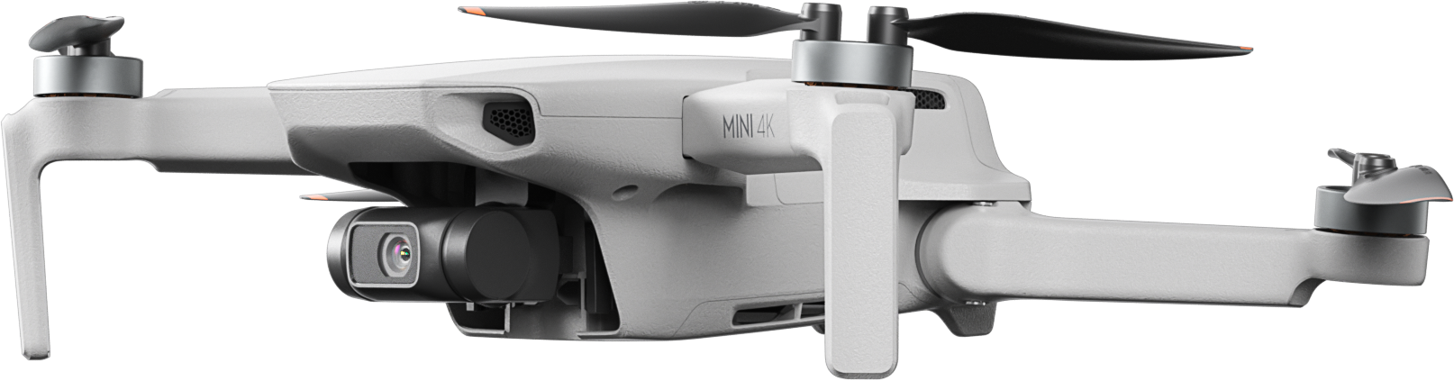 Un piccolo drone bianco con lame estese, con una fotocamera nella parte anteriore.
