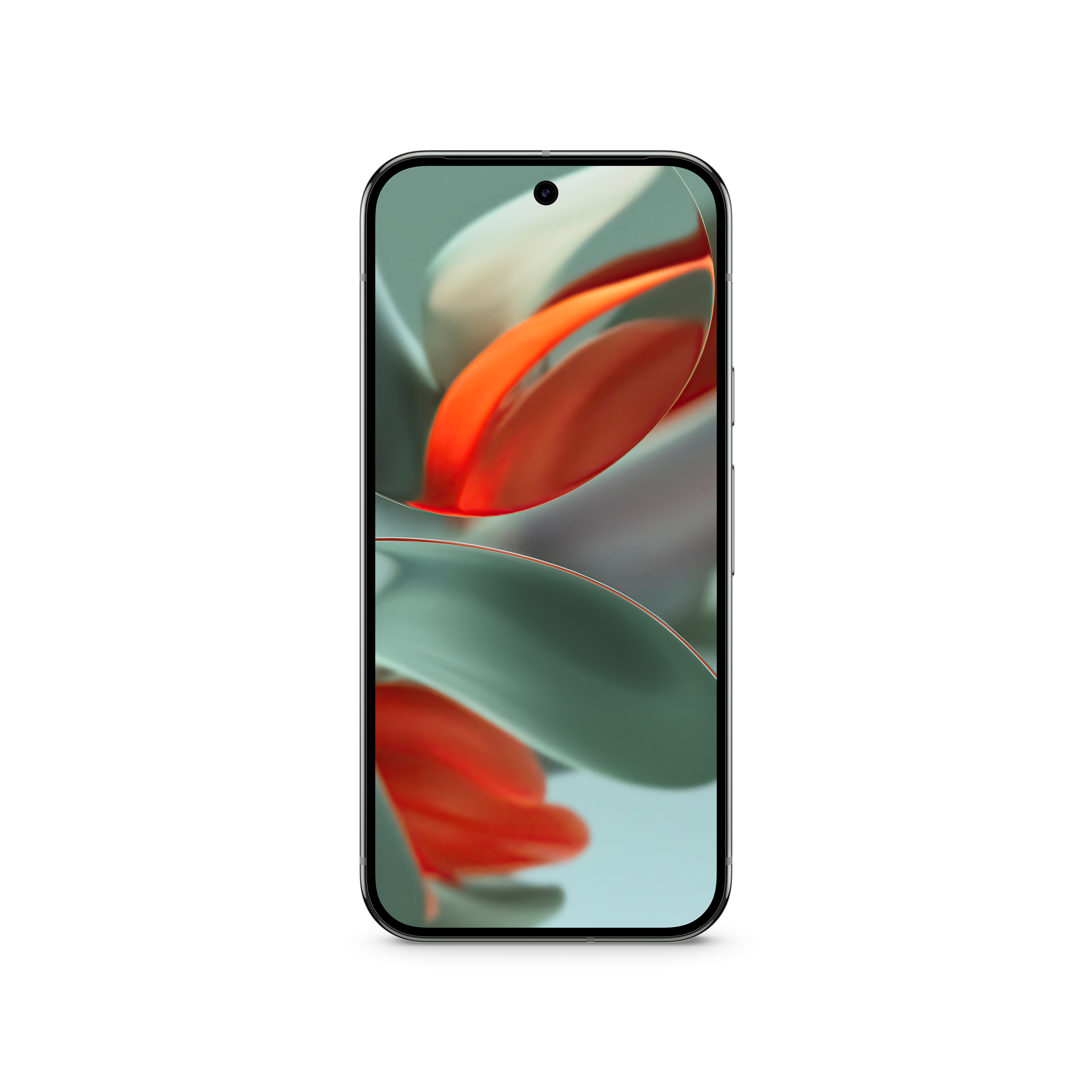 Silbernes Telefon mit orangefarbenem und grünem abstraktem Hintergrund.
