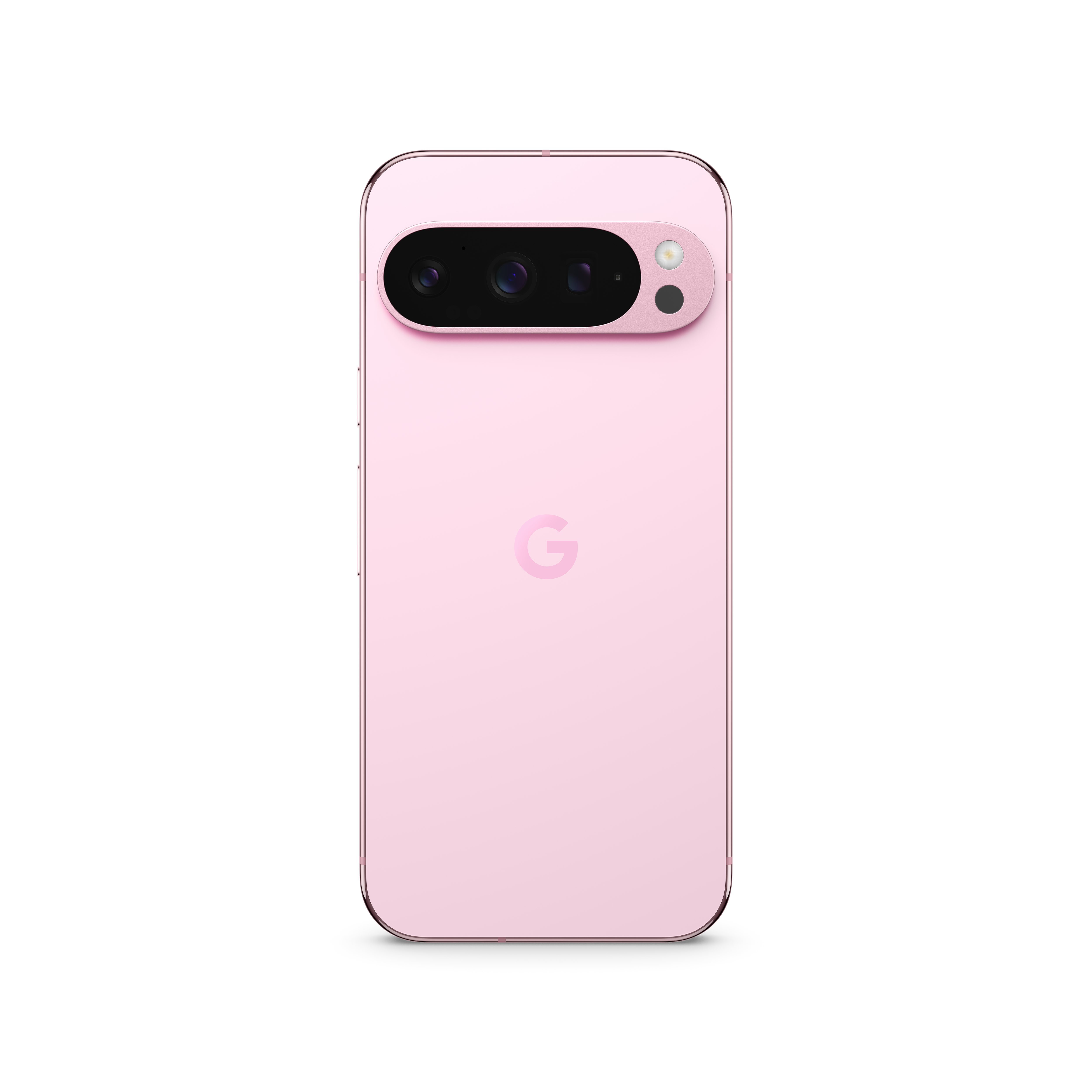 Rosa Telefon mit rosa Kameramodul und weißem Hintergrund.