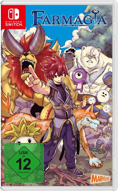 Nintendo Switch Spielhülle: Cartoon-Junge, Monster und ein grünes USK 12 Rating-Abzeichen.