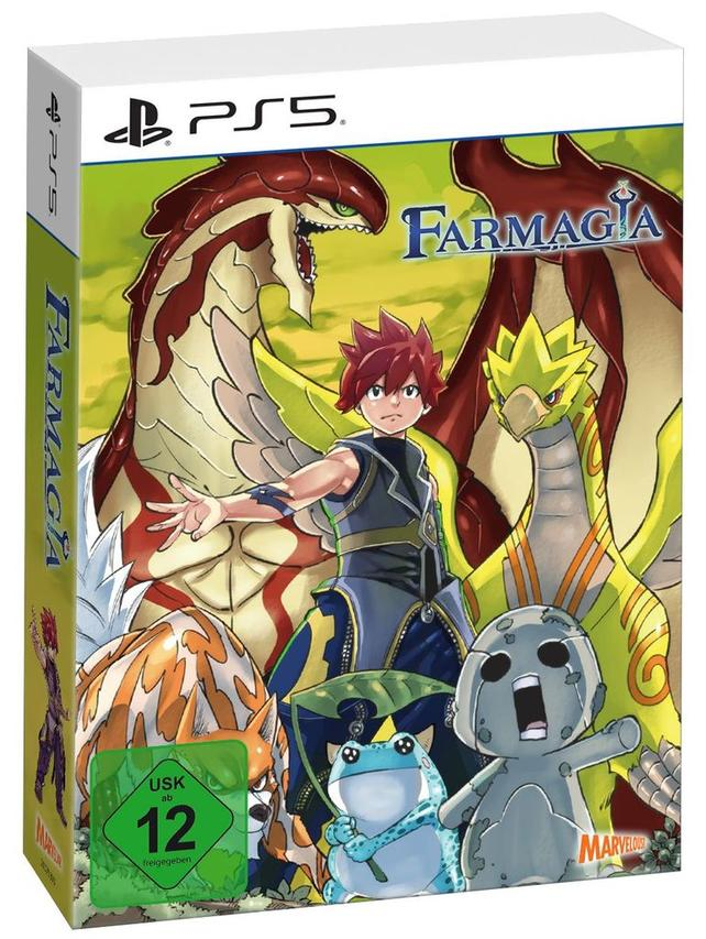 PS5-Spielbox für "Farmagia" mit bunten Charakteren auf dem Cover-Artwork.