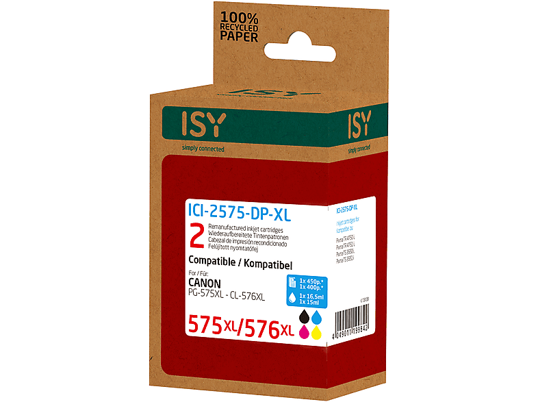 Thumbnail - ISY ICI-2575-DP-XL Doppelpack für Canon PG-575XL+CL-576XL Tintenpatrone Mehrfarbig (5437C001, 5441C001)