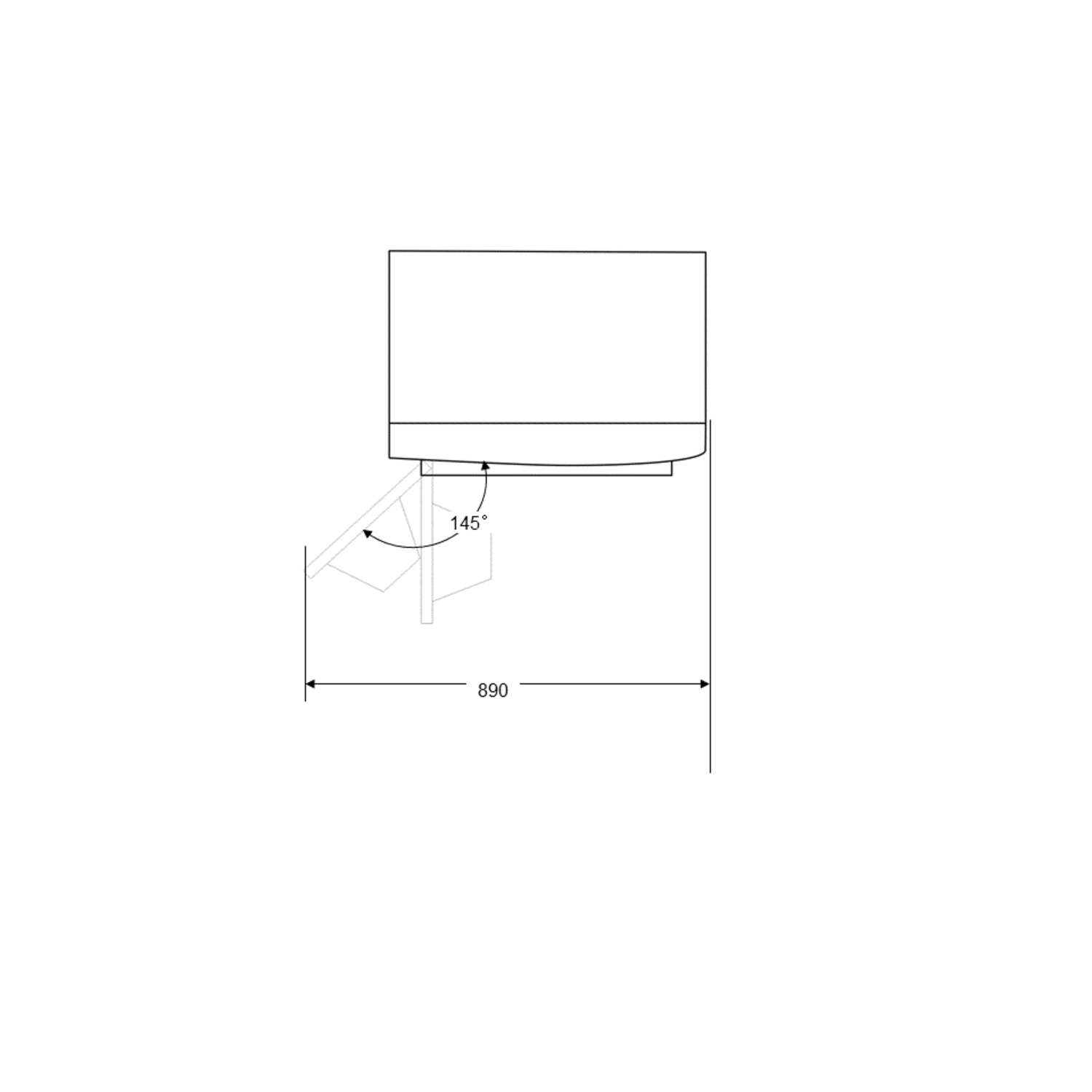 Diagram van een product, met afmetingen en hoeken.
