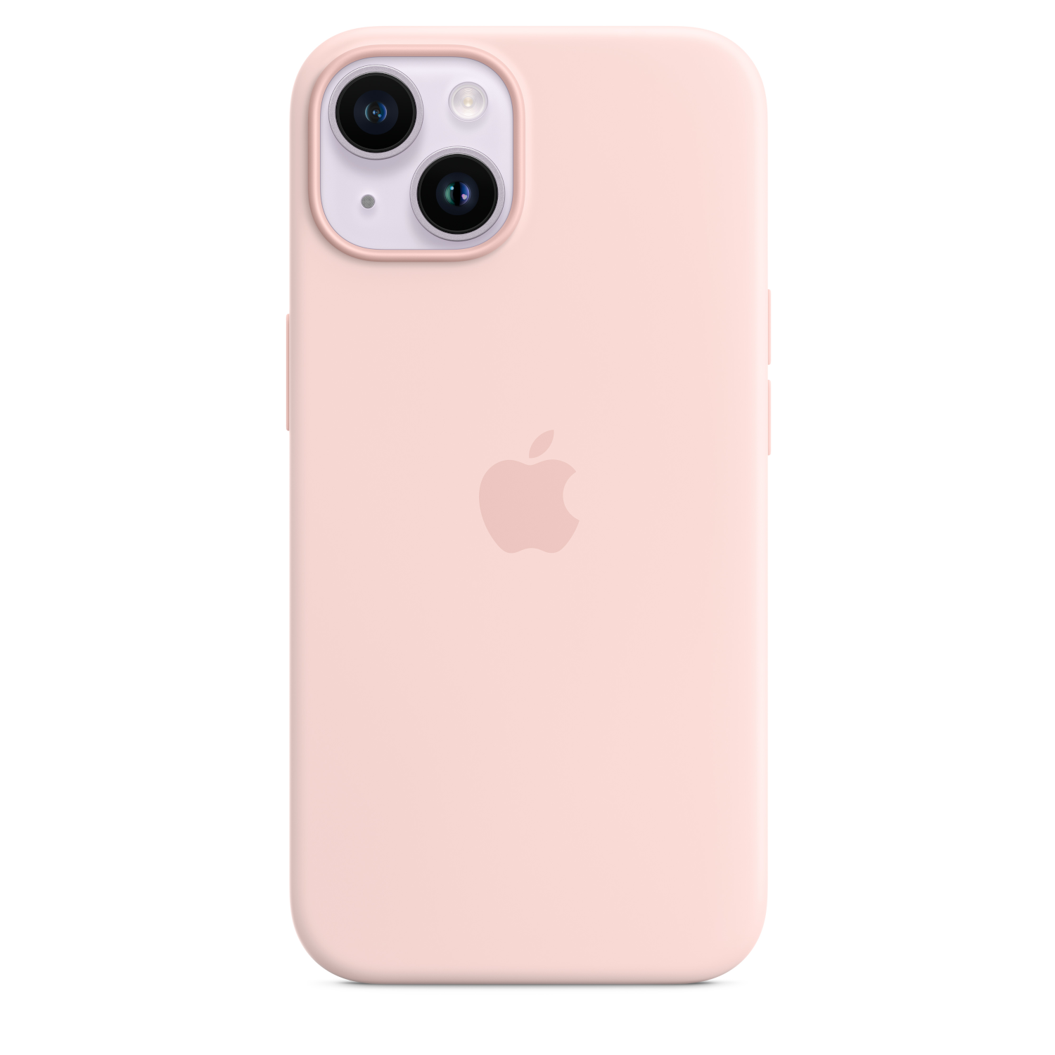 Light pink phone case with the Apple logo and camera on white background.