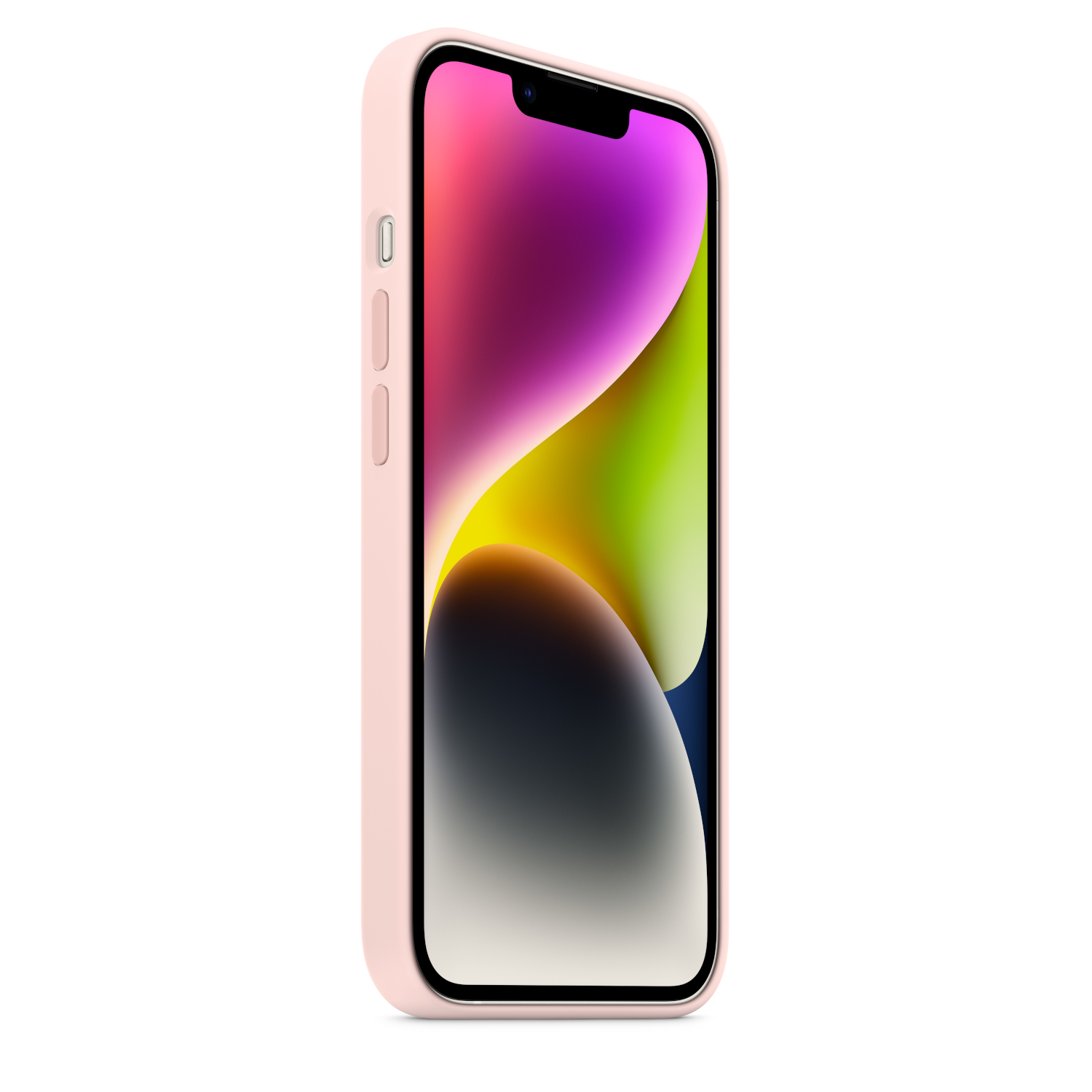 Pink smartphone with a large display, a camera, and a pink case.