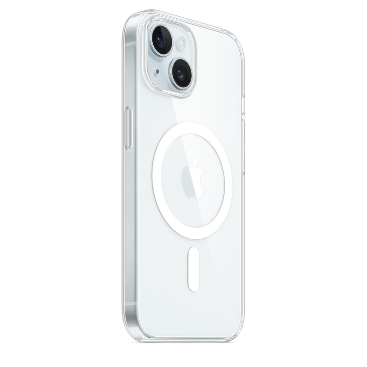 Clear protective phone case on a phone with a visible camera and Apple logo.