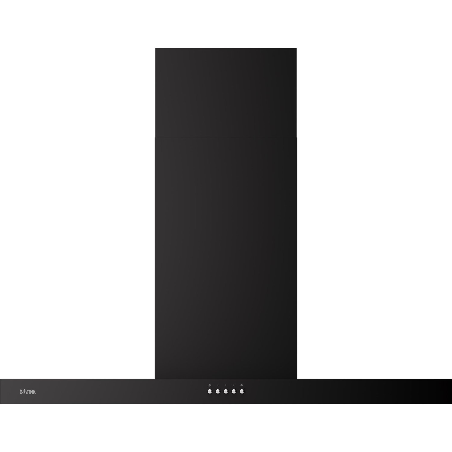Black range hood with buttons at the bottom.