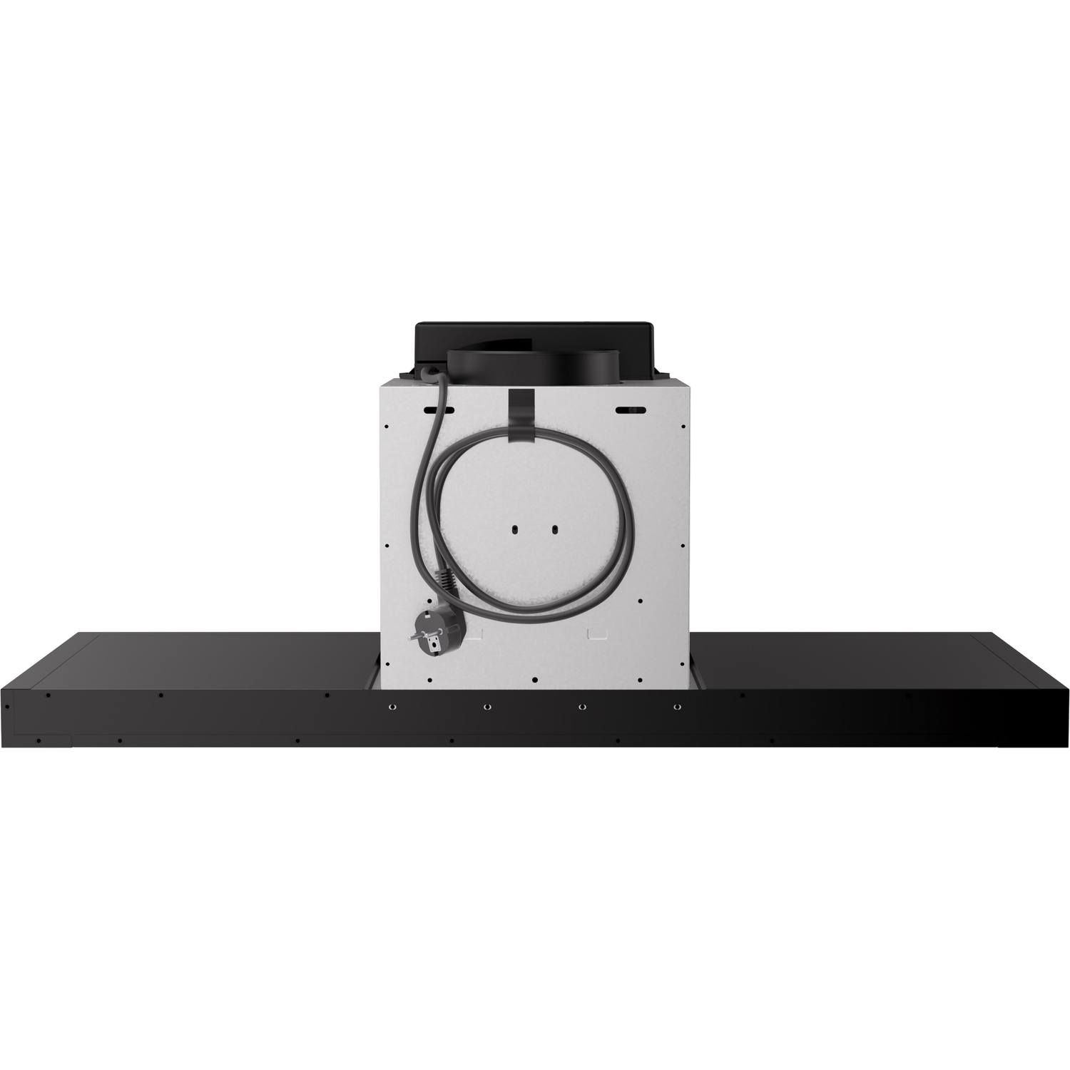 Back of black range hood with power cord.
