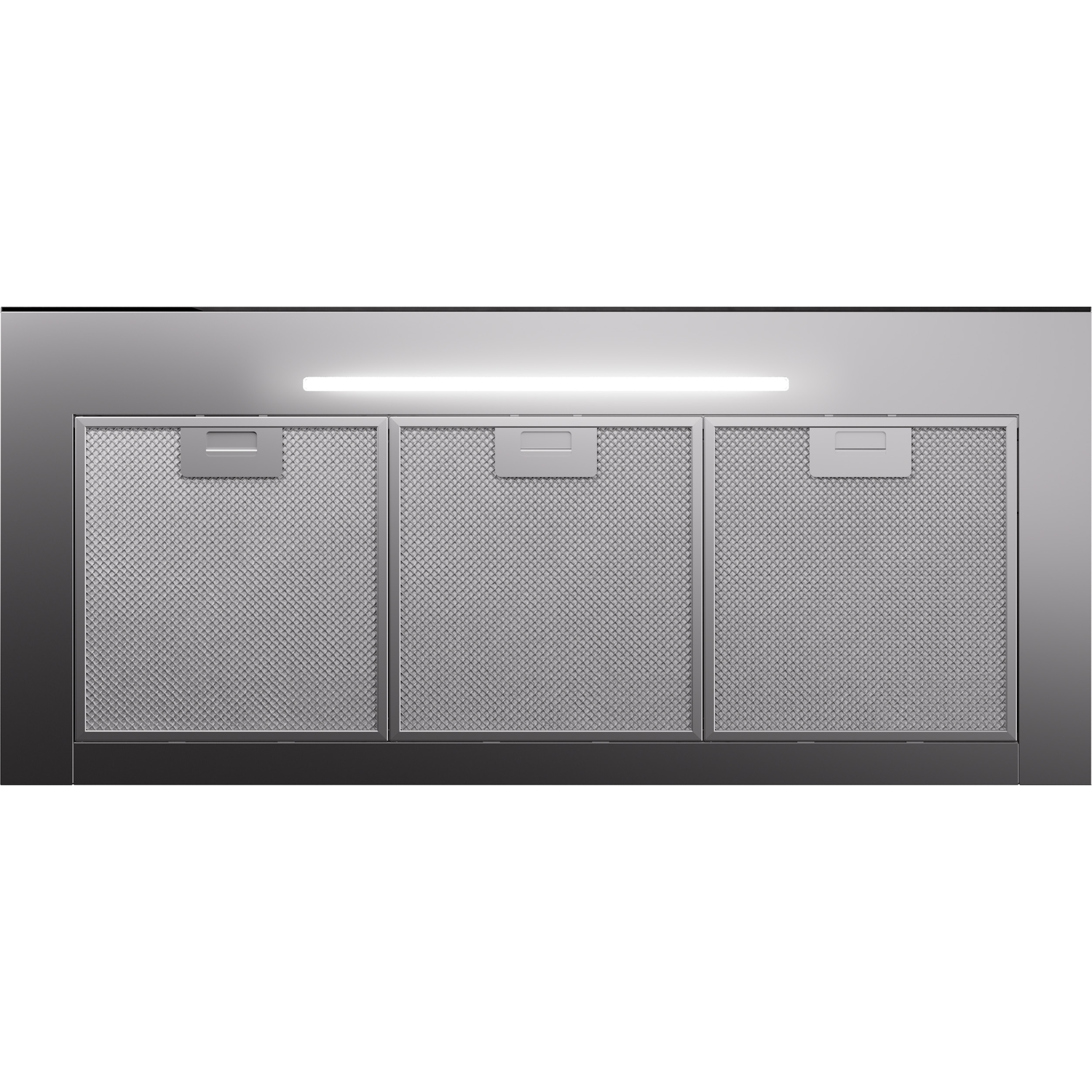 Three silver metallic filters with a linear light above, on a grey background.