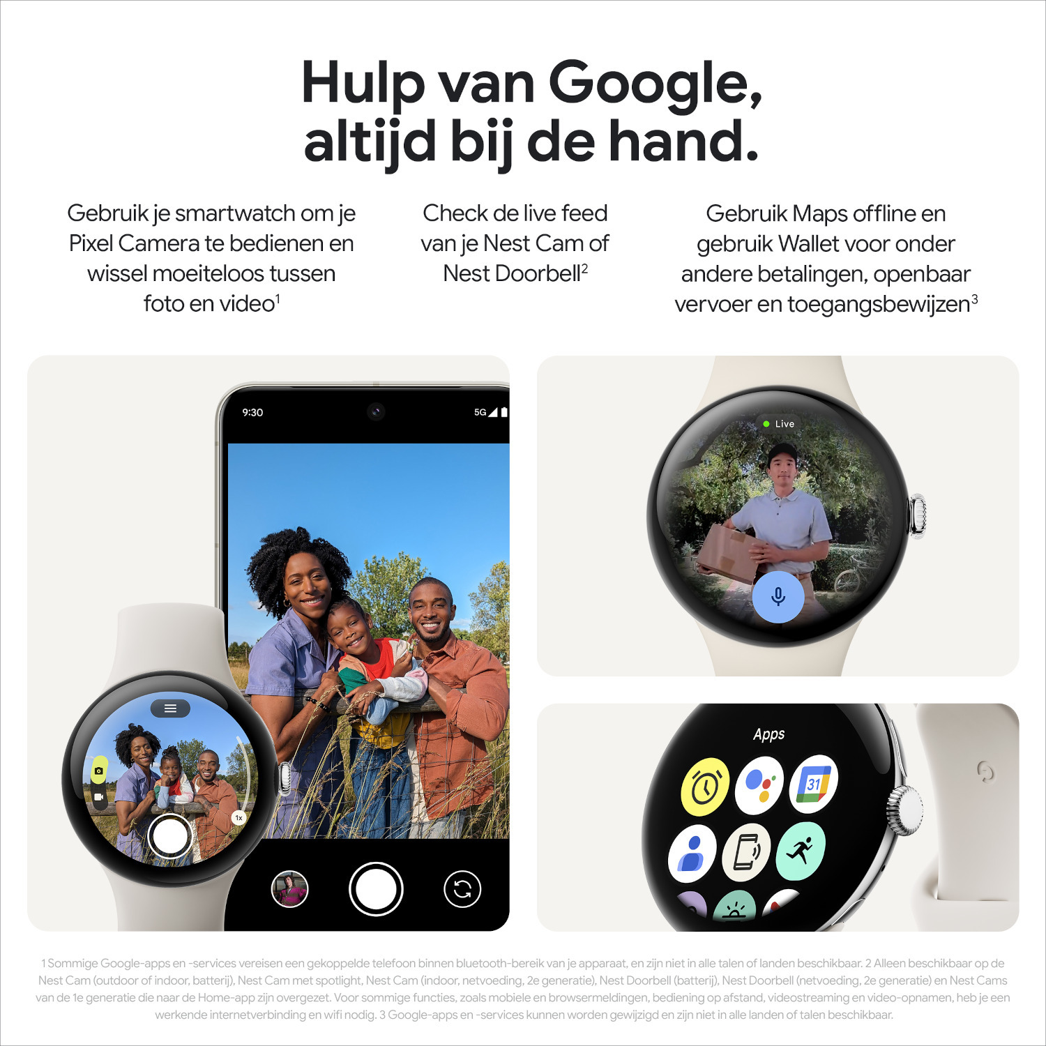 A Google ad. Shows a Pixel Watch, phone screen, and text with information.