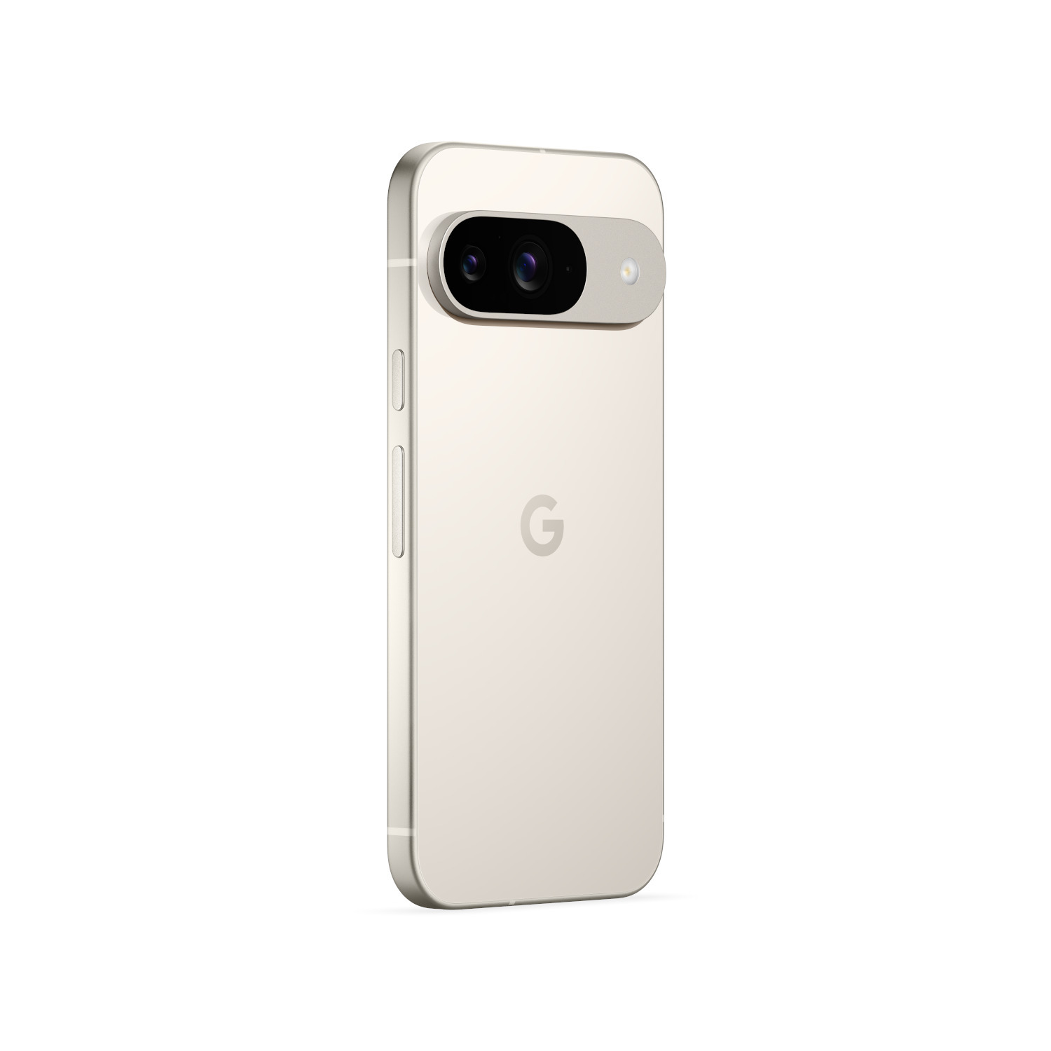 Smartphone crème avec un appareil photo à double objectif et un objectif unique à l'arrière.