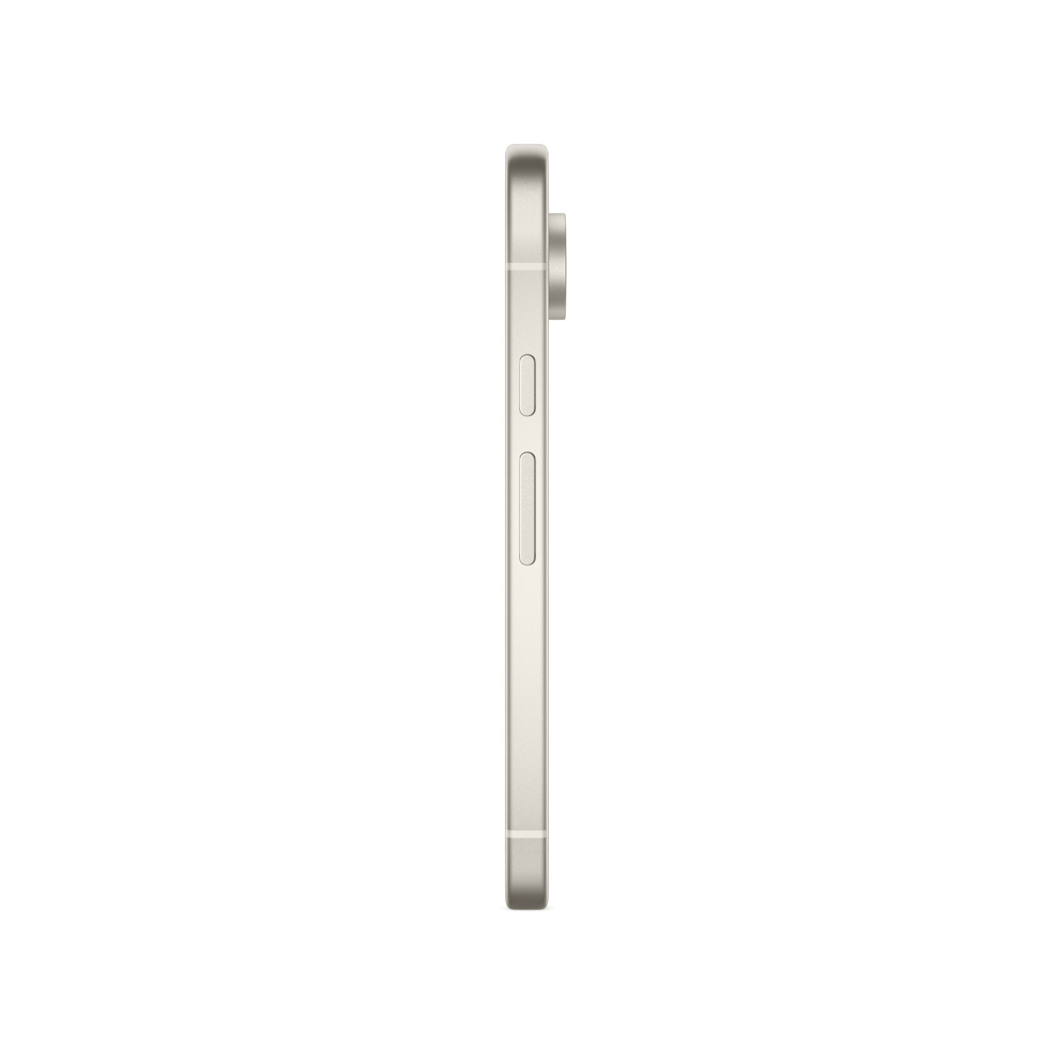 Une vue latérale d'un smartphone de couleur claire.