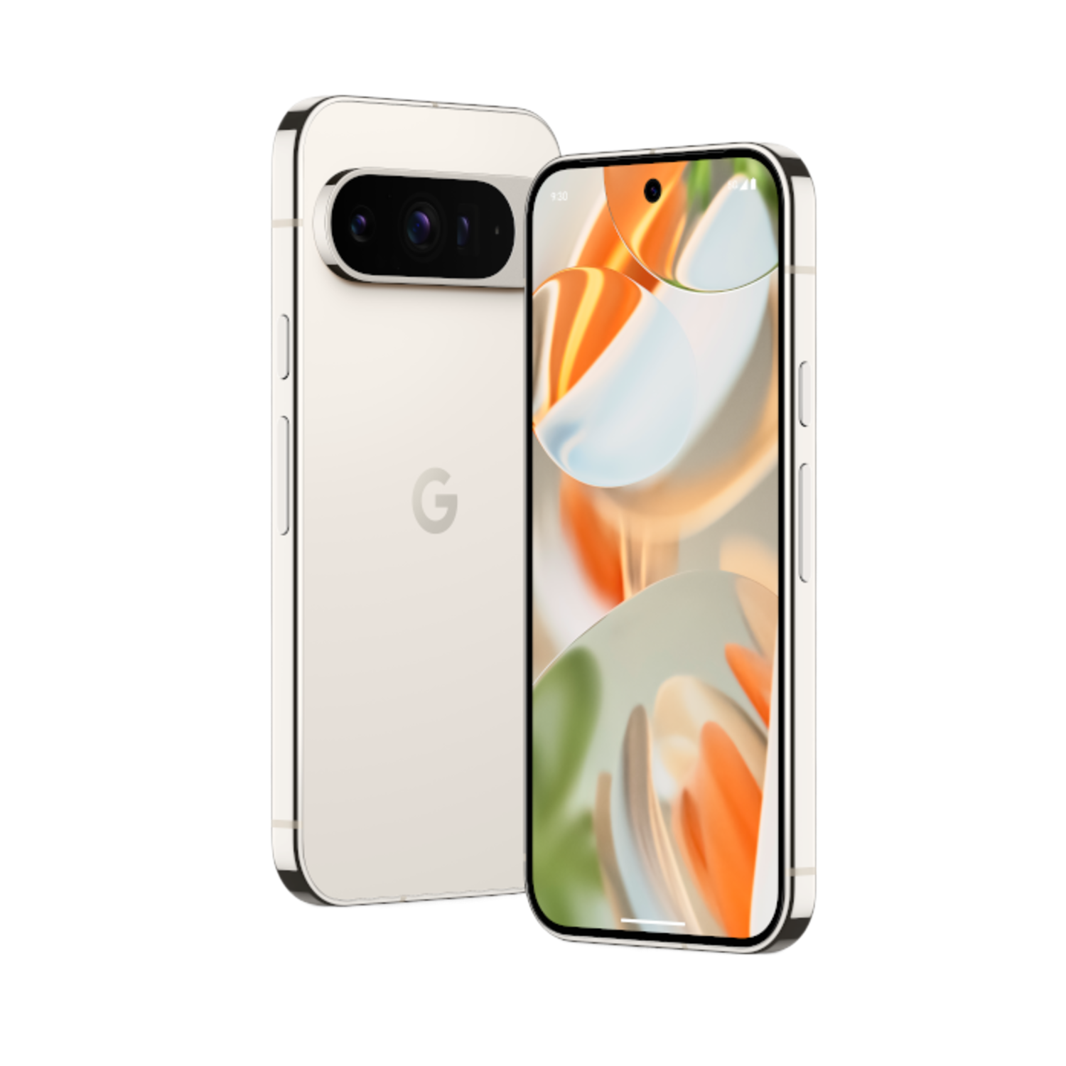 Twee telefoons, één met een crèmekleur, de tweede toont een scherm.