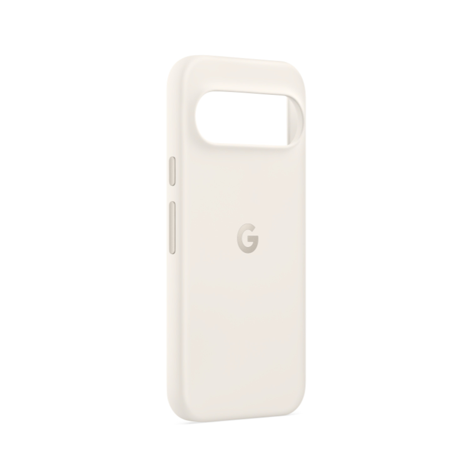 Coque de téléphone crème pour Google Pixel, avec découpe pour la barre de caméra et logo G.