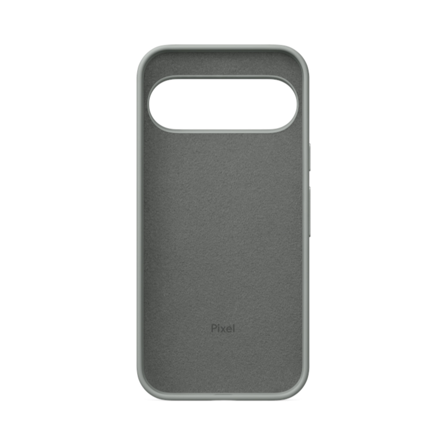 Coque de téléphone grise, intérieur, texte Pixel.