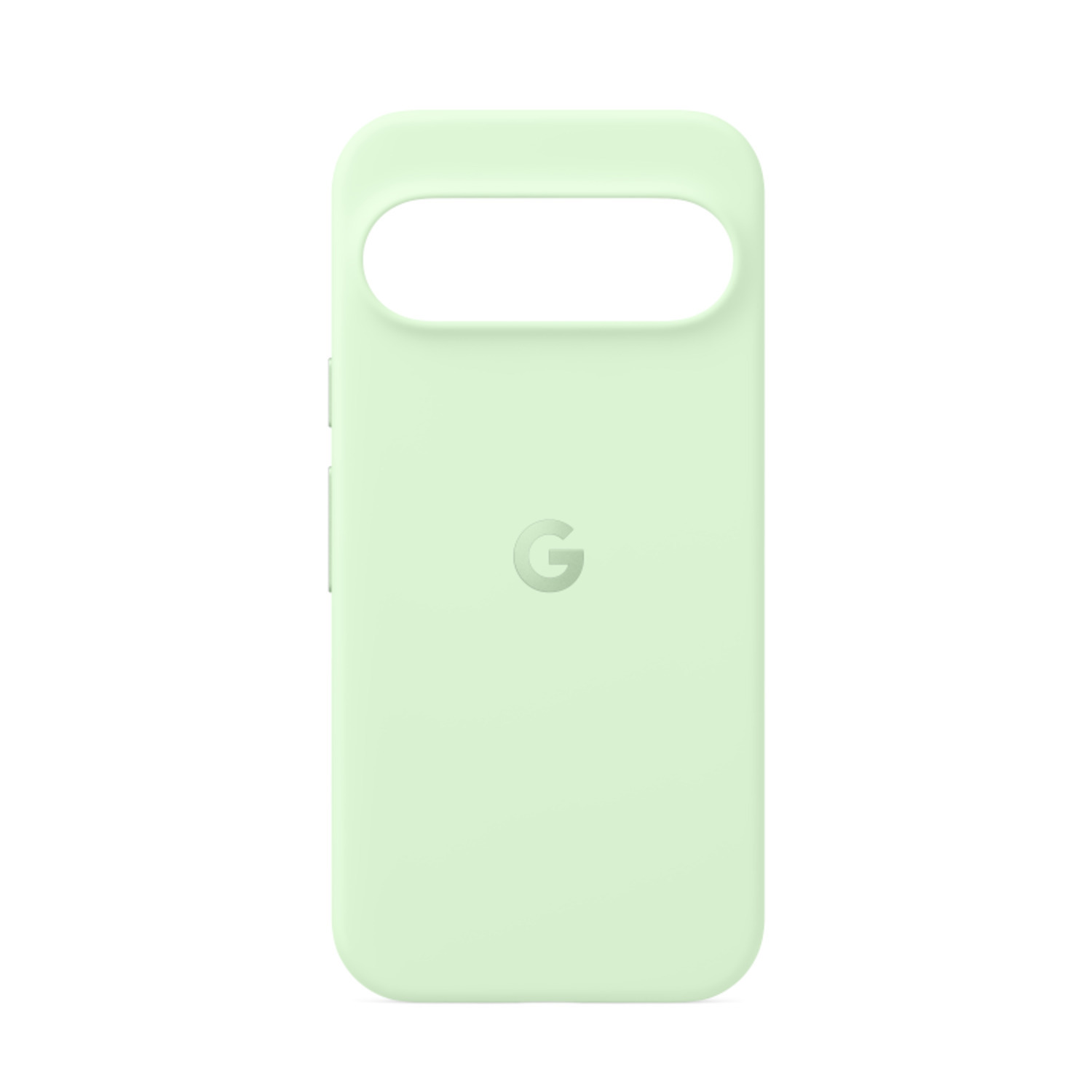 Coque de téléphone vert clair avec découpe de caméra circulaire.