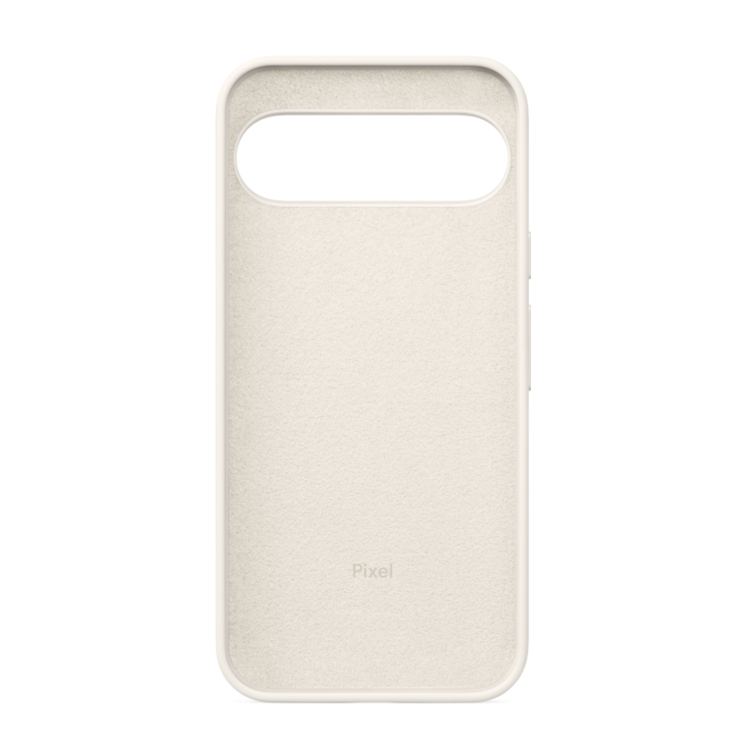 Une coque blanche pour téléphone Pixel avec le mot 'Pixel' imprimé dessus.