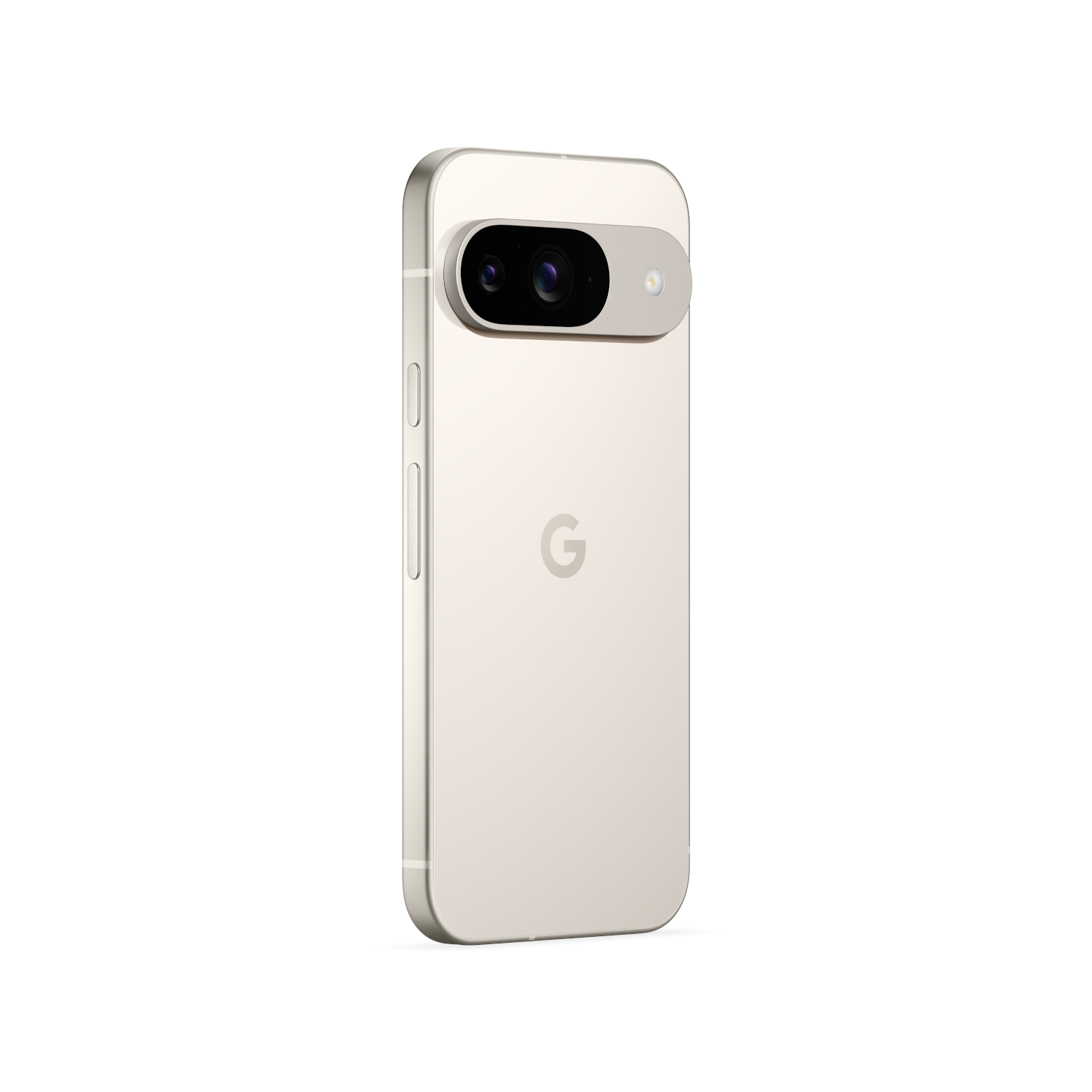 A cream-colored Google Pixel phone. It has a camera bar and a 'G' logo.