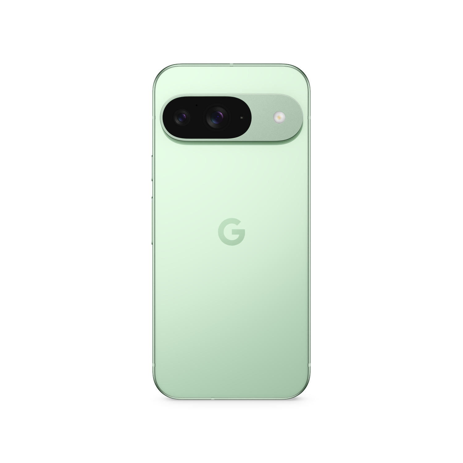 Green smartphone with camera bar on the back, white background.
