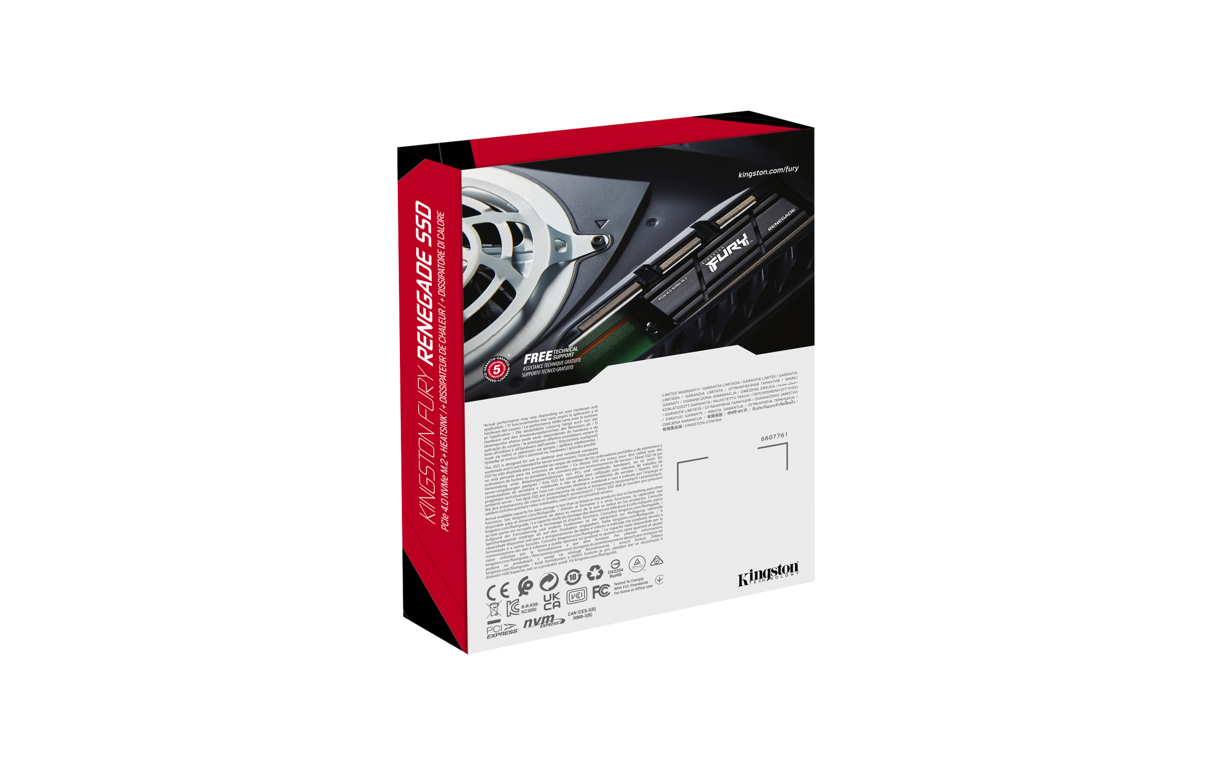 Schachtel der Kingston Fury Renegade 550 SSD. Die Schachtel hat Text und ein Bild des Laufwerks.
