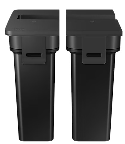 Dwa czarne Samsung SmartThings Hub na białym tle.