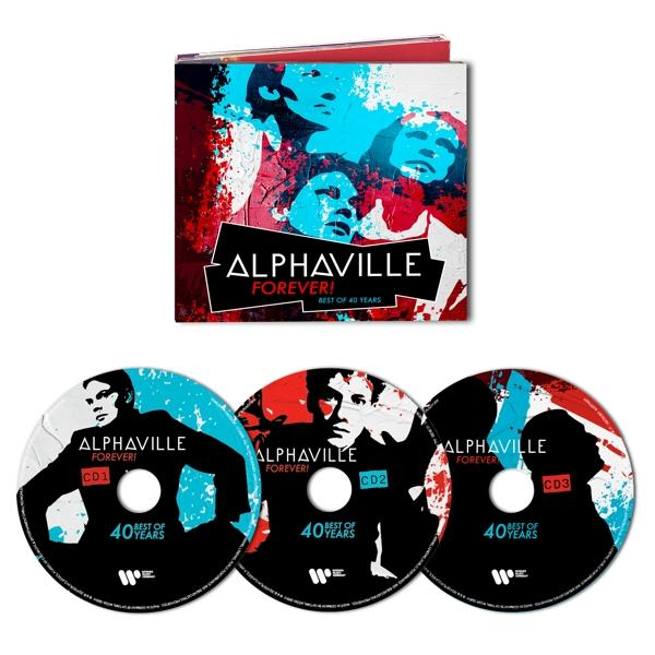 CD-készlet album borítóval. Piros, kék és fehér design. Fekete háttér.