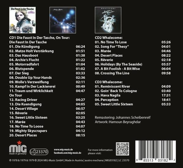 Albumcover mit Text und Bildern einer Band. Der Hintergrund ist dunkel mit einer Straße.