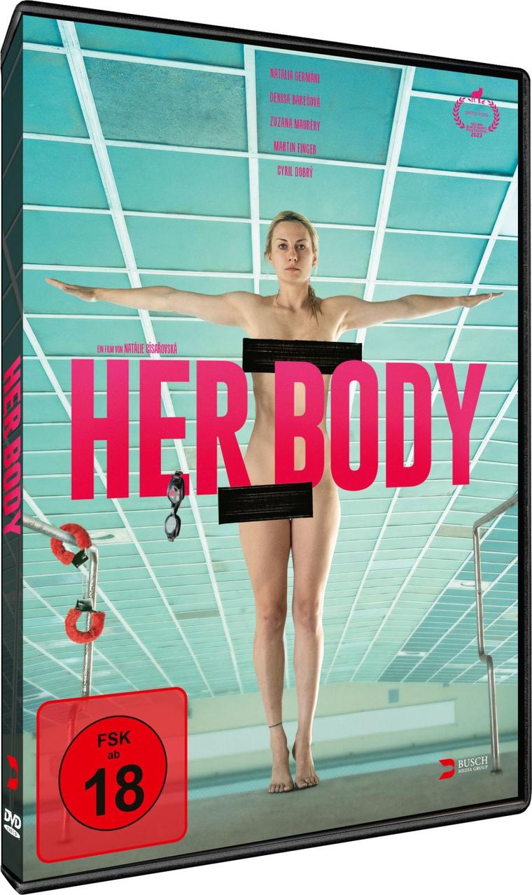 DVD-Hülle mit dem Film 'Her Body'. Der Körper einer Frau ist teilweise durch einen Zensurbalken verdeckt.