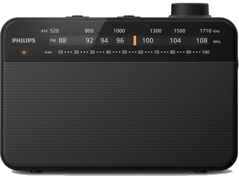 Radio portátil - Philips TAR2509/10, 0.3 W, AM/FM, Corriente Alterna o Pilas, Gran Dial de Volumen, Negro