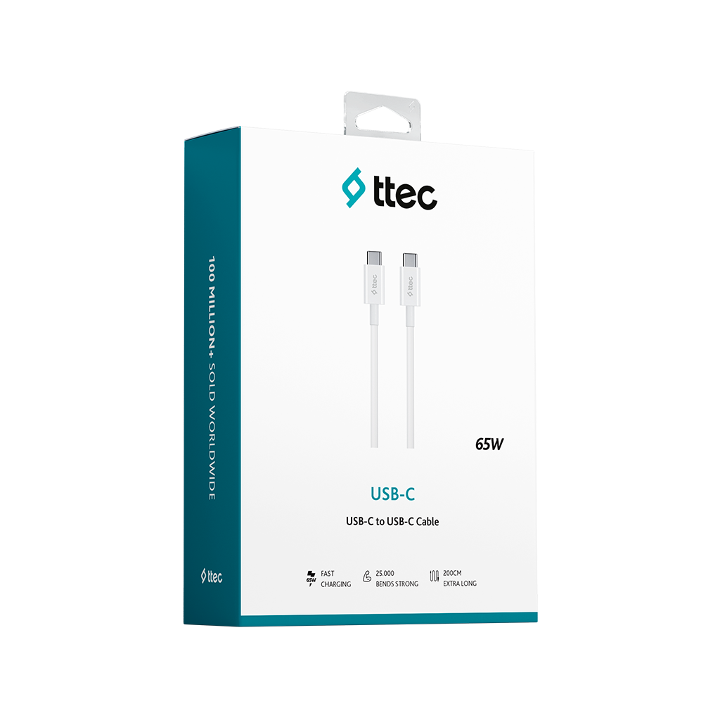TTEC 2DK45B USB-C | USB-C 200cm 65W PD/QC Hızlı Şarj/Data Kablosu Beyaz ...